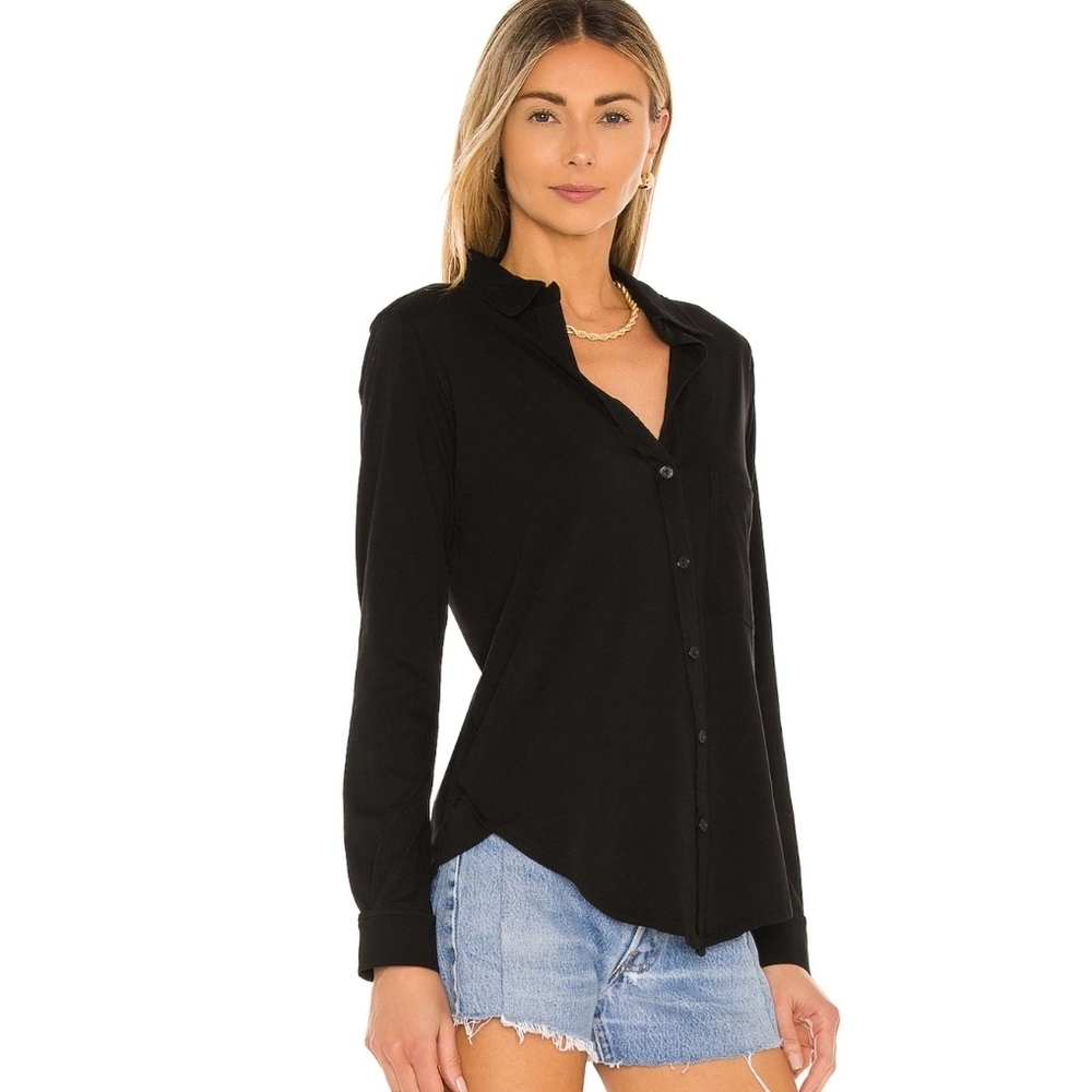 Bobi Black Fitted Notched Collar Button Down Shirt